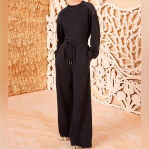 Ulla Johnson Clarke Pants Black Bamboo Fleece Wide-leg Women's Sz 0